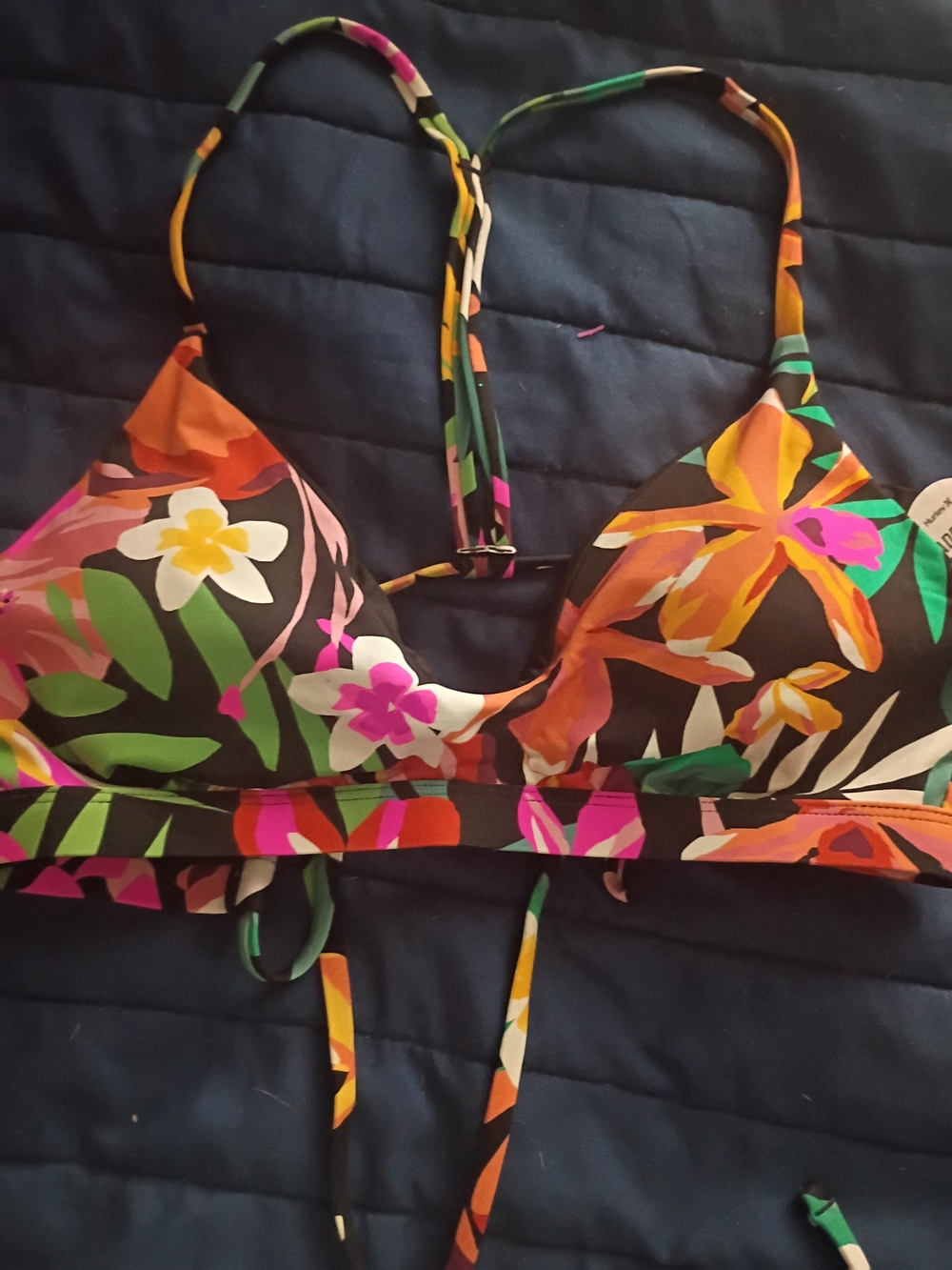Hurley Black Multi Floral Triangle Bikini Top
